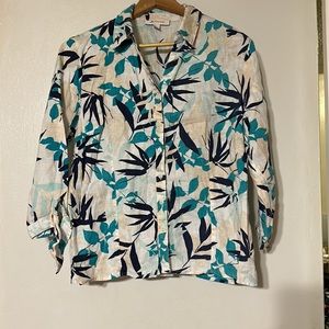 M COLLECTION 100% LINEN FLORAL DESIGN TOP SIZE 14